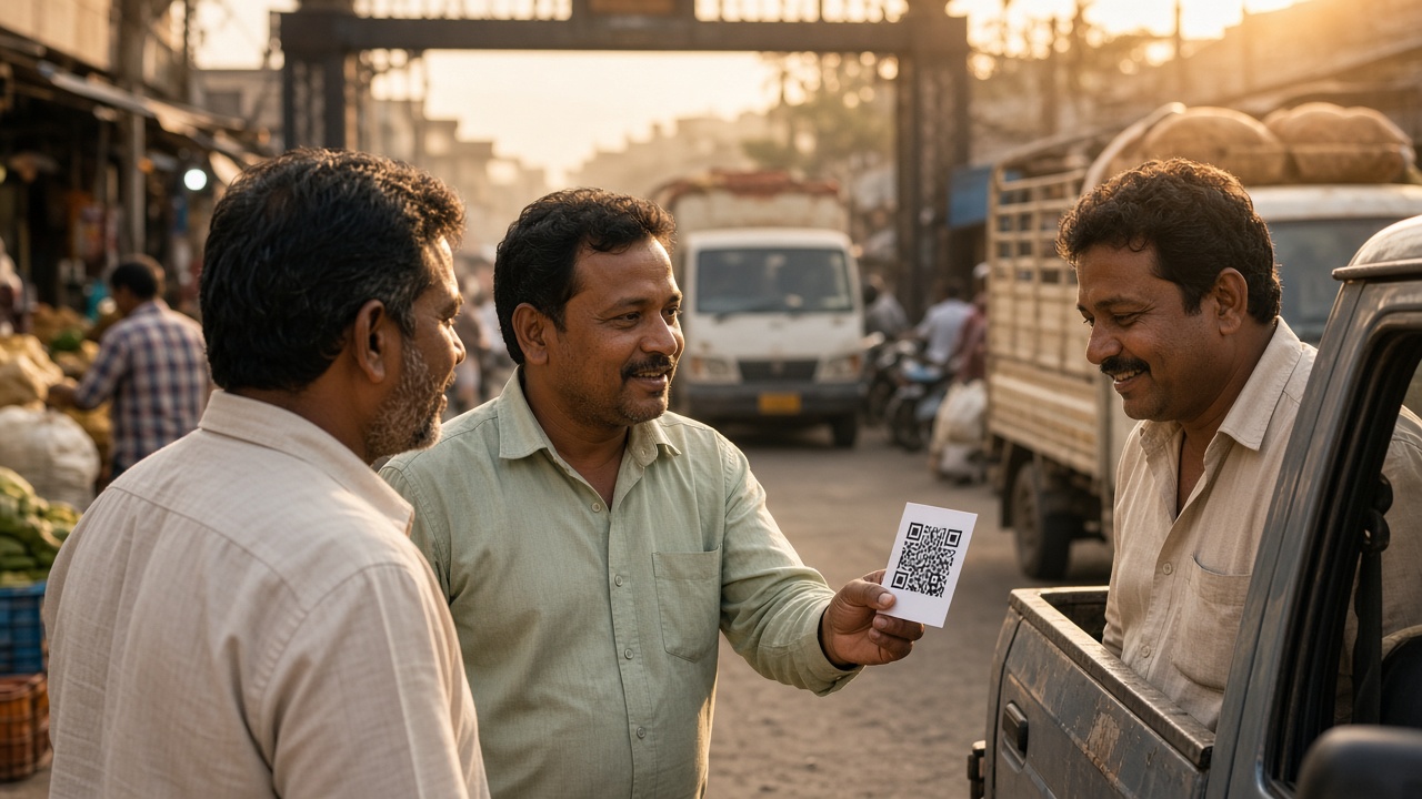 एजेंट QR और शेयर किट बाँटते हुए