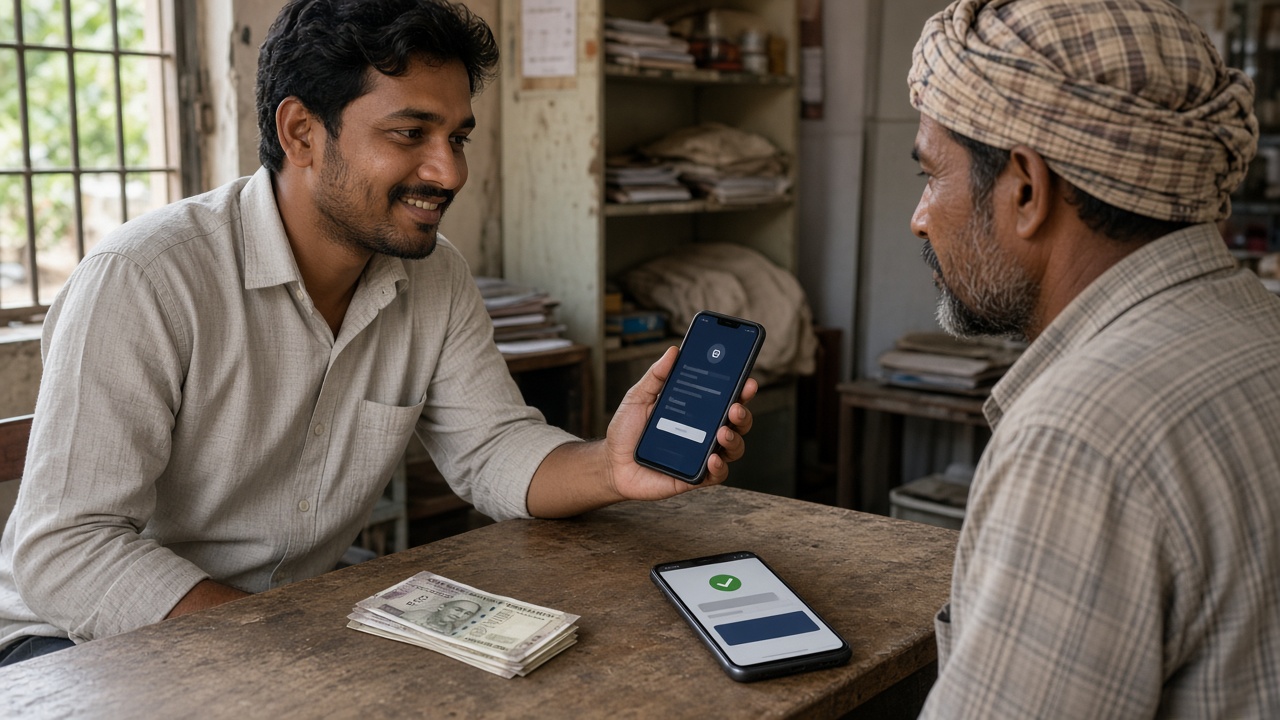 एजेंट ड्राइवर को ऐप बैलेंस top up समझाते हुए